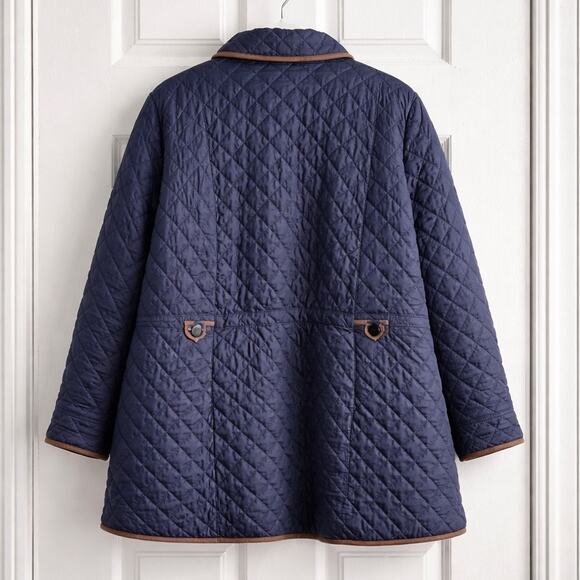 Talbots Quilted Barn Jacket Navy Blue Faux Leather Trim Women’s 3X - Picture 3 of 8